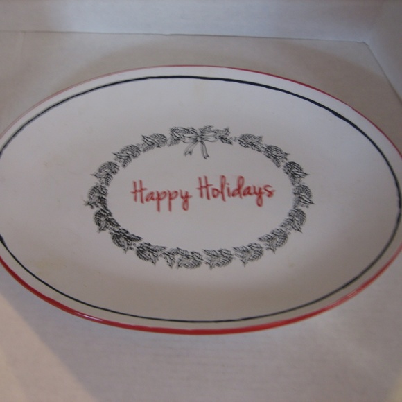 Spectrum Designz Happy Holidays White/Red/Black Oval Ceramic Platter 16in.Lx10.5 - Picture 4 of 5